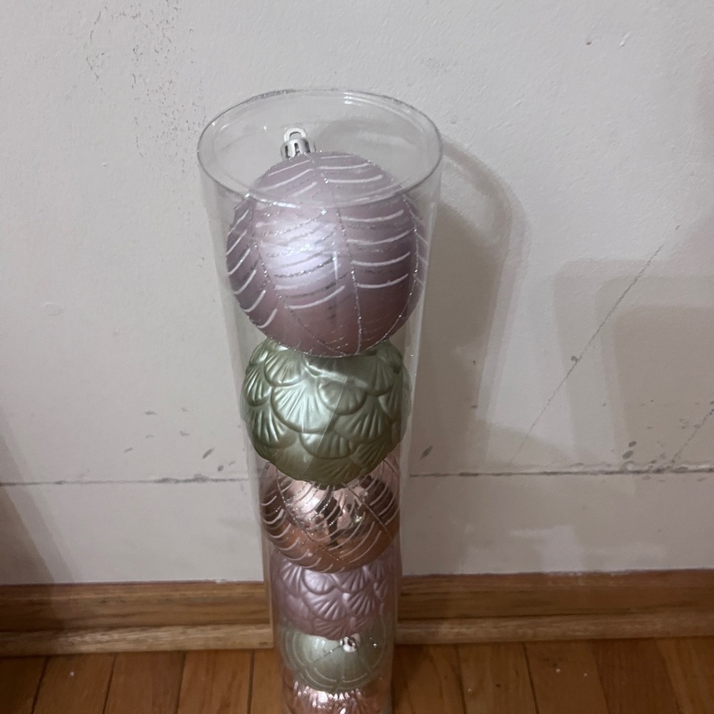 Holiday lane set of 6 ornaments purple green mix